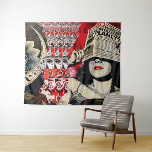 Dame en rouge Lipstick mur Graffiti Tapisserie mur