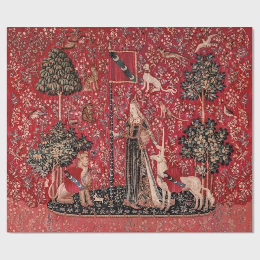 Dame en Unicorn Medieval Tapestry Touch Cadeaupapier (Vlak)