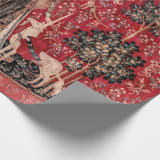 Dame en Unicorn Medieval Tapestry Touch Cadeaupapier (Hoek)
