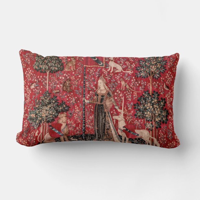 Dame en Unicorn Medieval Tapestry Touch Kussen (Voorkant)