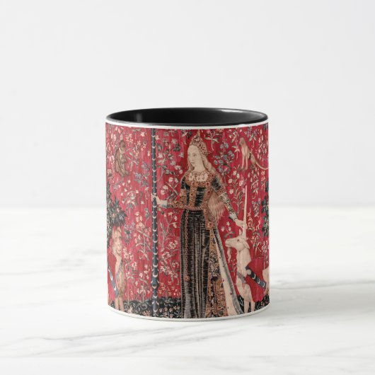 Dame en Unicorn Medieval Tapestry Touch Mok (Midden)