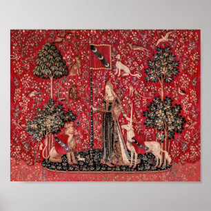 Dame en Unicorn Medieval Tapestry Touch Poster