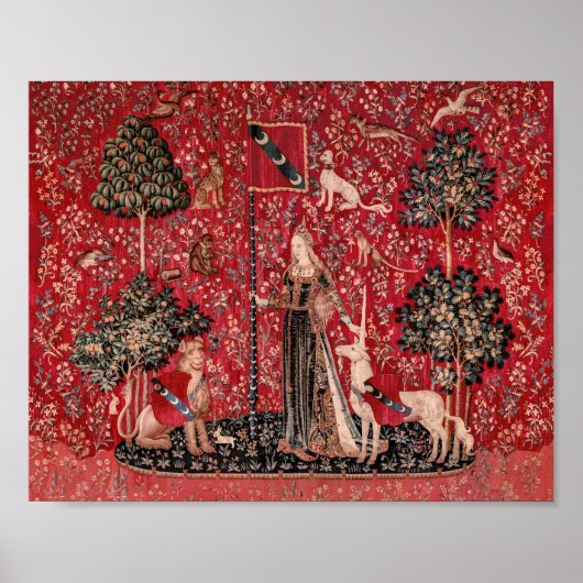 Dame en Unicorn Medieval Tapestry Touch Poster (Voorkant)