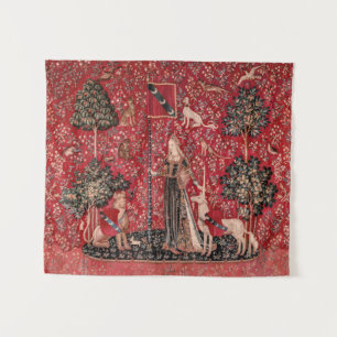 Dame en Unicorn Medieval Tapestry Touch Wandkleed