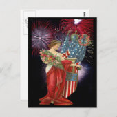  dame en vuurwerk briefkaart (Voorkant / Achterkant)