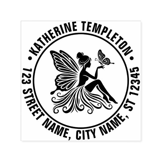 Dame Fee met Vlinder Naam Retouradres Zelfinktende Stempel (Design)