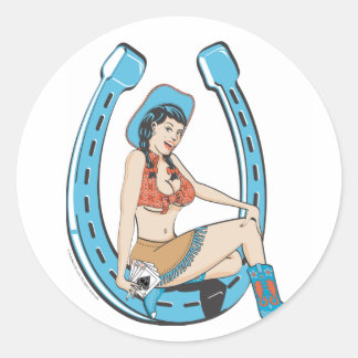 dame geluk cowgirl ronde sticker