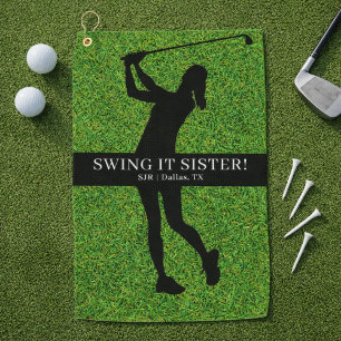 Dame Golfer Golf Groen Silhouet Monogram Golfhanddoek