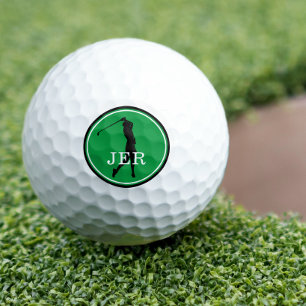 Dame Golfer Modern Sport Monogram Groen Zwart Ga Golfballen