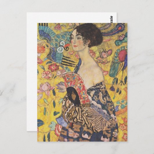 Dame Gustav Klimt Avec Carte Postale Fan (Devant / Derrière)