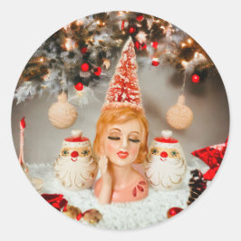 dame hoofd vaas kerst holt howard santa ronde sticker