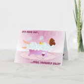 Dame in bad in roze kaart (Voorkant)