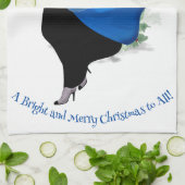 Dame in Blauw Kerstmis Groet Theedoek (Gevouwen)