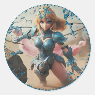 Dame in blauw pantser ronde sticker