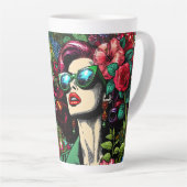 dame in bloementuin kleurrijk latte mok (Rechterhoek)