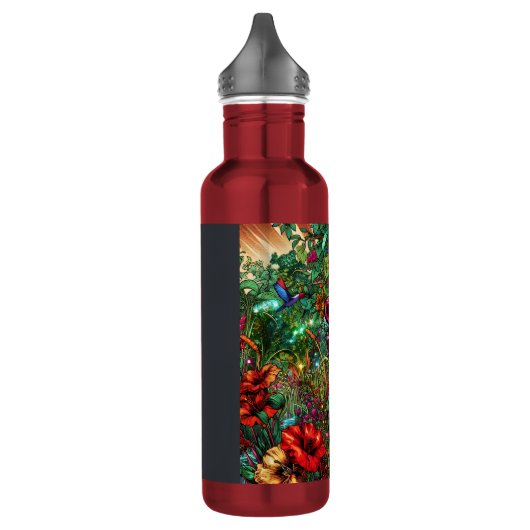  dame in bloementuin kleurrijk waterfles  (Links)