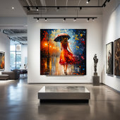 Dame in de regen canvas afdruk