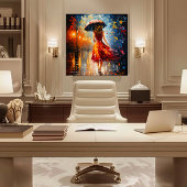 Dame in de regen canvas afdruk