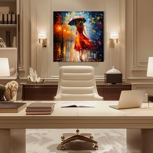 Dame in de regen canvas afdruk