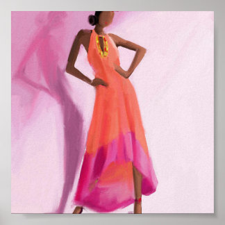 Dame in de roze jurk poster