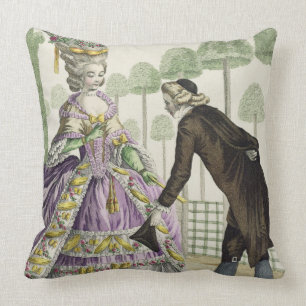 Dame in een Lila drespromenades in de tuinen van Kussen