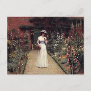 Dame in een tuin olieverfschilderij briefkaart