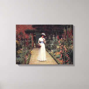 Dame in een tuinschilderij van Leighton Canvas Afdruk
