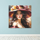 Dame in het rood 1 canvas afdruk (Insitu (Houten vloer))