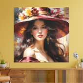 Dame in het rood 1 canvas afdruk (Insitu (Woonkamer))