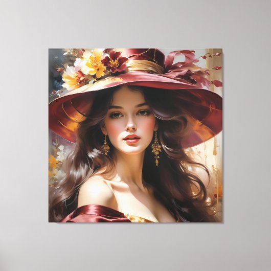 Dame in het rood 1 canvas afdruk (Voorkant)