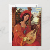 Dame in het rood Een luit spelen Briefkaart (Voorkant / Achterkant)