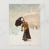 dame in het sneeuwstorm briefkaart (Voorkant)