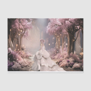 Dame in het wit, lila Cherry Blossoms Portretkunst Tissuepapier