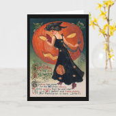  dame in het zwart en Jack o' Lantern Kaart (Gele Bloem)