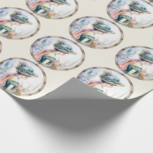 Dame In Jurk en Pet Cadeaupapier (Hoek)