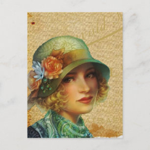  dame in pet collage art briefkaart