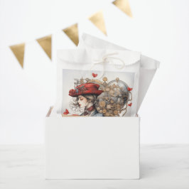 Dame in Rode Valentijn Kiss steampunk waterverf Bedankzakje