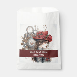 Dame in Rode Valentijn Kiss steampunk waterverf Bedankzakje