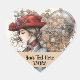 Dame in Rode Valentijn Kiss steampunk waterverf Hart Sticker