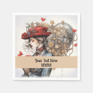 Dame in Rode Valentijn Kiss steampunk waterverf Servet