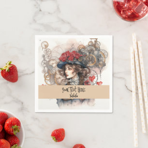 Dame in Rode Valentijn Kiss steampunk waterverf Servet