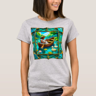Dame in roeiboot ontsnapt t-shirt