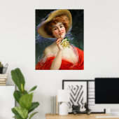  dame in rood met gele rozen poster (Thuiskantoor)