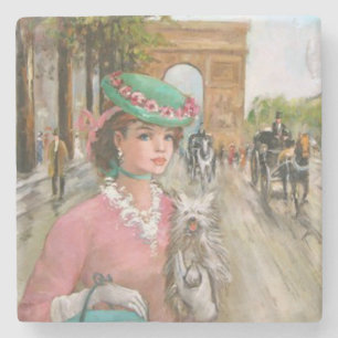  dame in roze Fine Art Stenen Onderzetter
