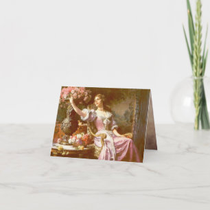  dame in roze, legant Floral Note Kaart
