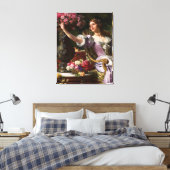  dame in roze Lila dress & Red Rose Canvas Afdruk (Insitu (Slaapkamer))