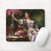  dame in roze Lila dress & Red Rose Muismat (Met muis)