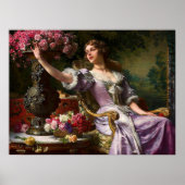 dame in roze Lila dress & Red Rose Poster (Voorkant)