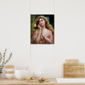  dame in roze met gele rozen poster (Keuken)