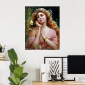  dame in roze met gele rozen poster (Thuiskantoor)